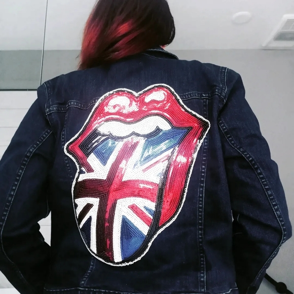 Calvin Klein Jeans Jackets & Blazers - Reworked Dark Blue Denim Jacket with Rolling Stone Patches